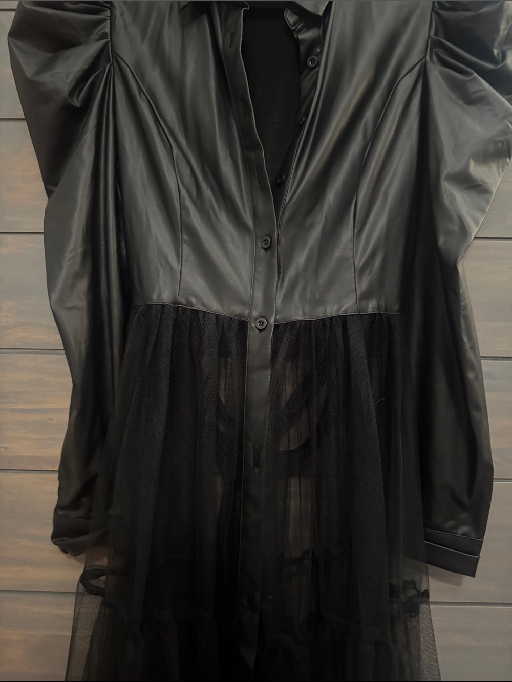 Black Puff-Sleeve Tulle Shirt Dress - Picture 4 of 5